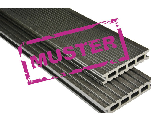 Handmuster zu Konsta WPC Terrassendiele Futura Hohlkammerprofil graubraun mattiert 26x145 mm (Meterware ab 1,00 m bis max. 6,00 m) Handmuster zu Konsta WPC Terrassendiele Futura Hohlkammerprofil graubraun mattiert 26x145 mm (Meterware ab 1,00 m bis max. 6,00 m)