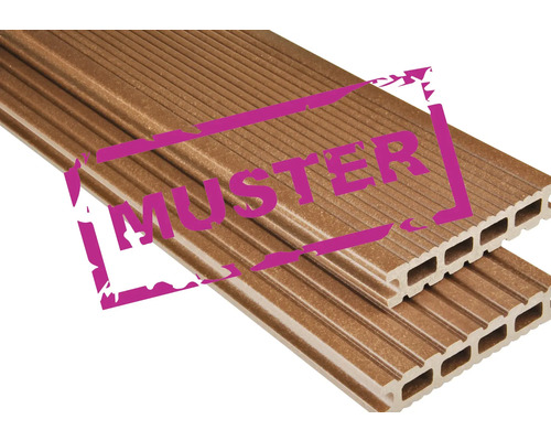 Handmuster zu Konsta WPC Terrassendiele Futura Hohlkammerprofil mattiert 26x145 mm braun Handmuster zu Konsta WPC Terrassendiele Futura Hohlkammerprofil mattiert 26x145 mm braun