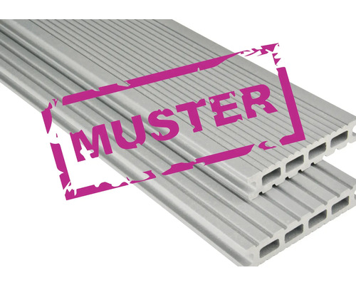 Handmuster zu Konsta WPC Terrassendiele Futura Hohlkammerprofil hellgrau matt 26x145 mm (Meterware ab 1,00 m bis max. 6,00 m) Handmuster zu Konsta WPC Terrassendiele Futura Hohlkammerprofil hellgrau matt 26x145 mm (Meterware ab 1,00 m bis max. 6,00 m)