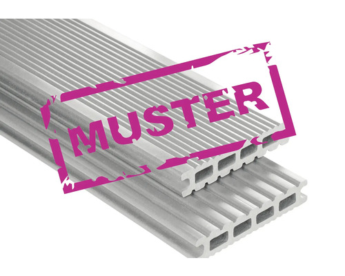 Handmuster zu Konsta WPC Terrassendiele Futura Hohlkammerprofil glatt 26x145 mm grau Handmuster zu Konsta WPC Terrassendiele Futura Hohlkammerprofil glatt 26x145 mm grau