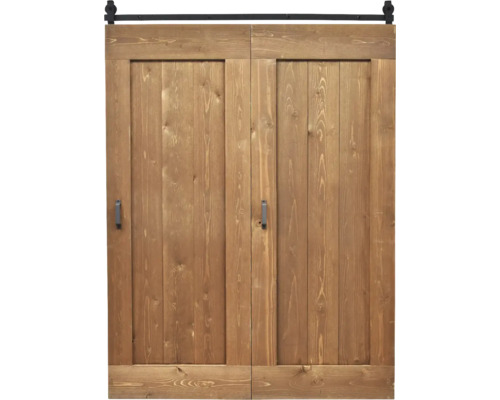 Pertura Falt-Schiebetür-Komplettset Yorick Midbar Vintage braun 900x2150 mm inkl.Laufschiene mit Rolle,Griff-Set Holzschiebetür mit Beschlägen für den Innenbereich