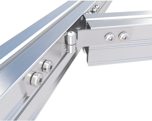Aluminiumprofile mit Scharnier und Schrauben im Detail