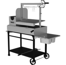 Tenneker Holzkohlegrill mit Grillrost, Warmhalterost, Ablagefläche, Halterungen und Rädern
