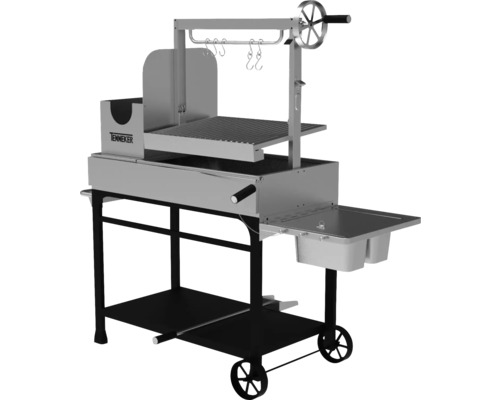 Tenneker Holzkohlegrill mit Grillrost, Warmhalterost, Ablagefläche, Halterungen und Rädern