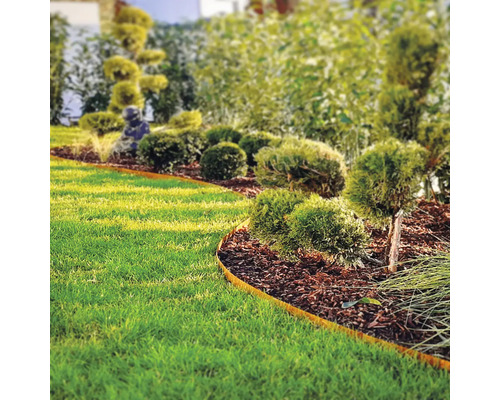 Beeteinfassung, Rasenkante bellissa Corten 1000 x 20 cm Gartenlandschaft mit Rasen, Büschen und Beeteinfassung