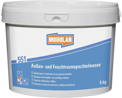 MODULAN 551 Aussen- und Feuchtraumspachtelmasse weiß 5 kg Eimer mit Aussen- und Feuchtraumspachtelmasse, 5 kg
