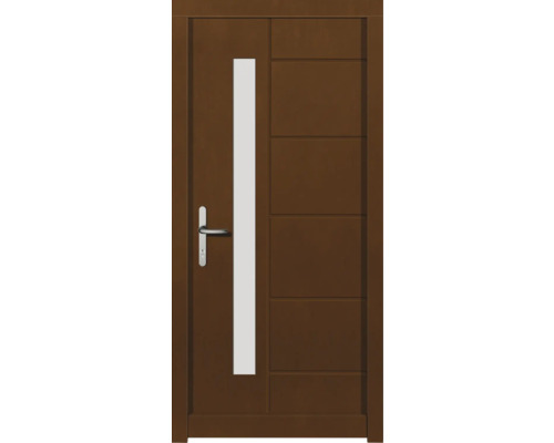 Haustür DW02 Kiefer/Eiche Aformosia 1000x2100 mm DIN Links (nach innen öffnend) Braune Haustür mit Glaseinsatz und Edelstahlgriff