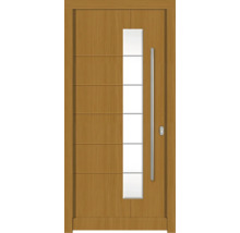 Holztür mit Glaseinsatz und Türgriff