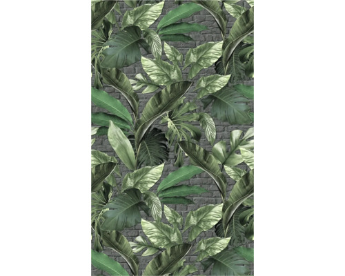 Tapete mit tropischen Blättern und Backsteinmuster