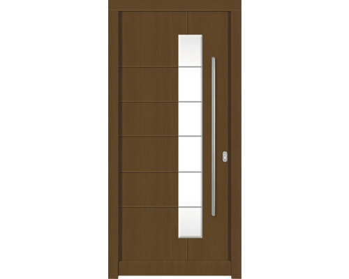 Haustür DW02a Kiefer/Eiche S52-Zeder 1100x2100 mm DIN Rechts (nach innen öffnend) Braune Haustür mit Glaseinsatz und Griff