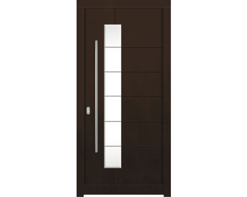 Haustür DW02a Kiefer/Eiche Nussbaum 1000x2100 mm DIN Links (nach innen öffnend) Braune Haustür mit Glaseinsatz, Griff und Schloss