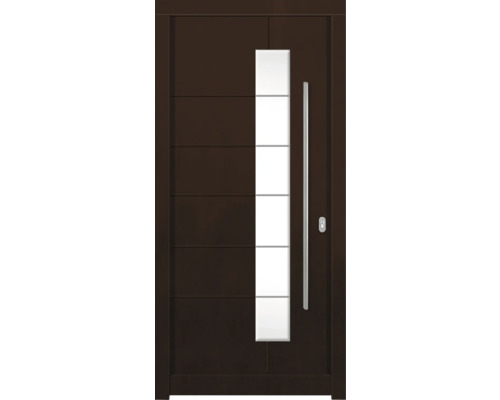 Haustür DW02a Kiefer/Eiche Nussbaum 1100x2100 mm DIN Rechts (nach innen öffnend) Moderne Haustür mit Glaseinsatz und Stangengriff
