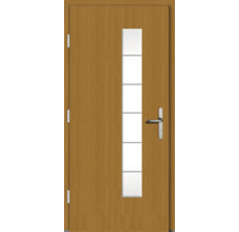 Holztür mit rechteckigem Glaseinsatz und Türgriff