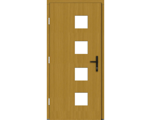 Holztür mit vier Lichtausschnitten und Griff