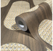 Rolle Tapete mit Rattan- und Holzoptik