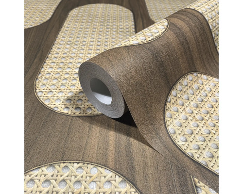 Rolle Tapete mit Rattan- und Holzoptik
