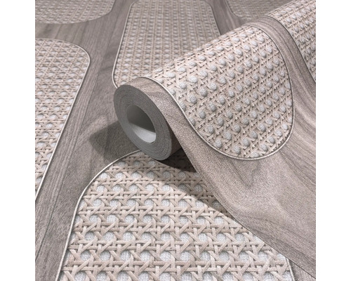 Tapetenrolle mit Rattan- und Holzoptik