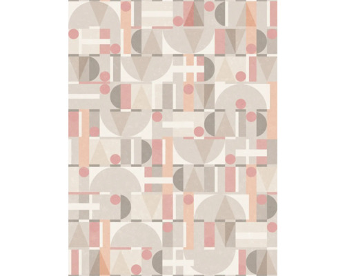 Vliestapete 81644 Leyla Retro geometrisch beige rosa Tapete mit geometrischem Muster aus Kreisen, Dreiecken, Quadraten und Rechtecken