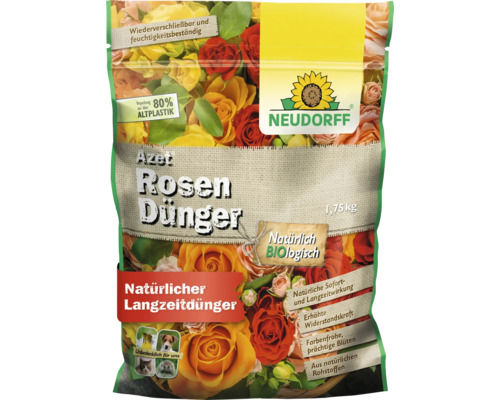 Packung Rosen Dünger von Neudorff mit Rosenabbildung