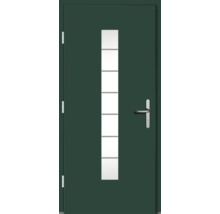 Grüne Haustür mit Glaseinsatz und Griff