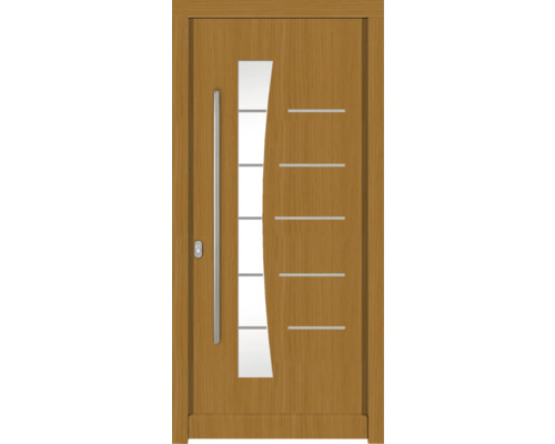 Haustür DW13 Kiefer/Eiche S22-Safran 1000x2100 mm DIN Links (nach innen öffnend) Holztür mit Glaseinsatz und Metallgriff
