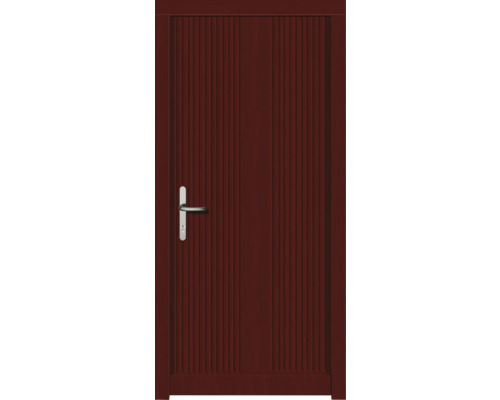 Haustür DW39 Kiefer/Eiche S62-Mahagoni 1000x2100 mm DIN Links (nach innen öffnend) Braune Innentür mit vertikalen Rillen und silberfarbener Türklinke