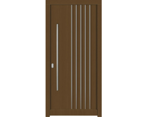 Haustür DW54 Kiefer/Eiche S52-Zeder 1000x2100 mm DIN Links (nach innen öffnend) Braune Haustür mit vertikalen Zierleisten