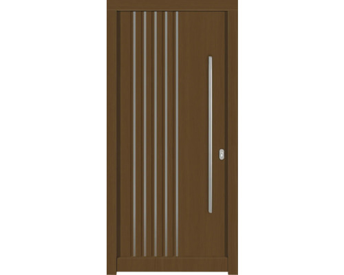 Haustür DW54 Kiefer/Eiche S52-Zeder 1100x2100 mm DIN Rechts (nach innen öffnend) Haustür aus Holz mit silberfarbenem Griff und Akzenten