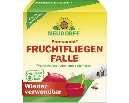 Neudorff Fruchtfliegenfalle Permanent Komplett-Set zur Bekämpfung von Frucht-, Obst- und Essigfliegen, ohne Insektizide, wiederverwendbar