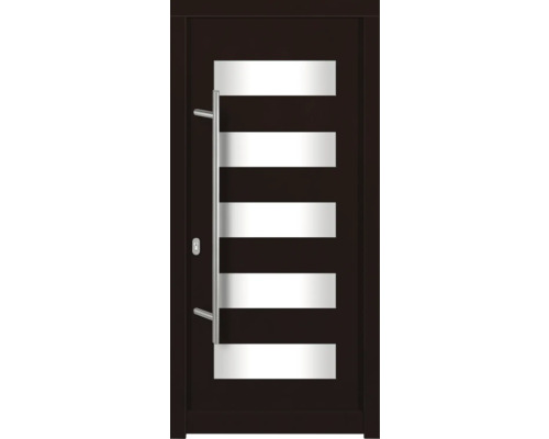 Haustür DW57 Kiefer/Eiche S80-Lapacho 1000x2100 mm DIN Links (nach innen öffnend) Moderne Haustür mit Edelstahlgriff und horizontalen Glaseinsätzen