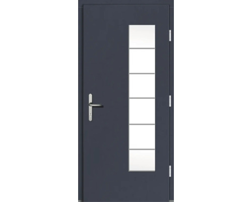 Haustür mit Griff und Lichtausschnitt mit fünf Glasfeldern