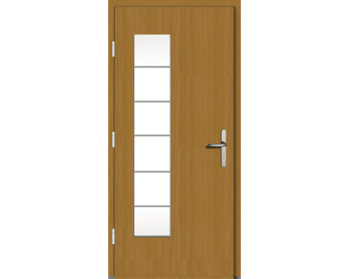 Holztür mit Glaseinsatz und Türgriff