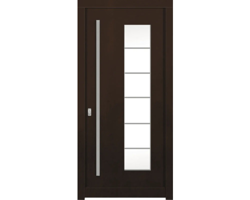 Haustür DW New Kiefer/Eiche Nussbaum 1000x2100 mm DIN Links (nach innen öffnend) Dunkle Haustür mit Glaseinsatz und Metallgriff