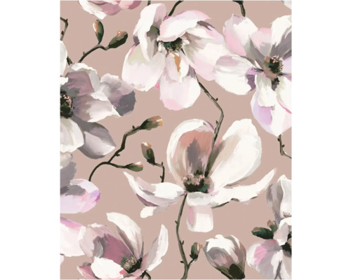 Vliestapete 47465 Flora Magnolie braun weiß Blumenmuster mit Magnolienblüten