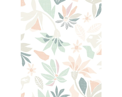 Vliestapete 47469 Flora Blätter grün orange Tapete mit abstraktem Blumenmuster