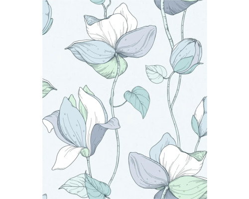 Vliestapete 47473 Flora Blumen blau grün Blumentapete mit Magnolienblütenmuster