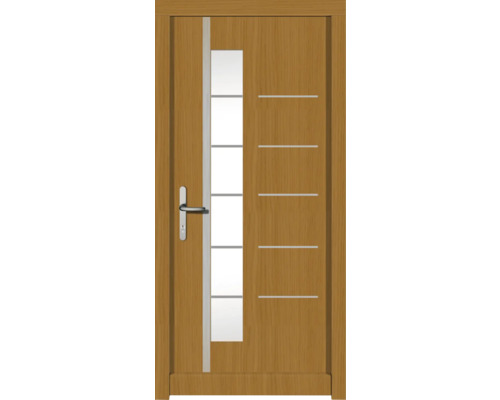 Haustür DW18 Kiefer/Eiche S22-Safran 1000x2100 mm DIN Links (nach innen öffnend) Holztür mit Glaseinsatz und Griff