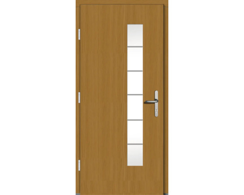 Holztür mit Glaseinsatz und Türgriff