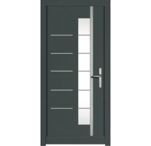 Haustür mit Glaseinsatz und horizontalen Zierlinien