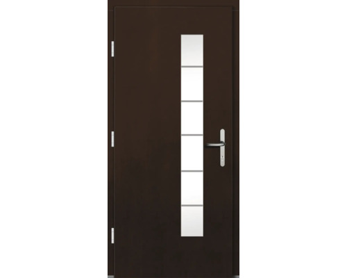 Braune Haustür mit Glaseinsatz und Griff