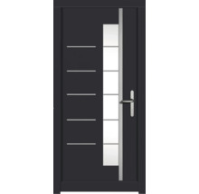 Moderne Haustür mit Glaseinsatz und horizontalen Zierlinien