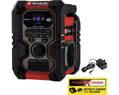 Einhell Baustellenradio mit Bluetooth und Digitalradioempfang, Stromkabel enthalten, Akku und Ladegerät nicht im Lieferumfang enthalten