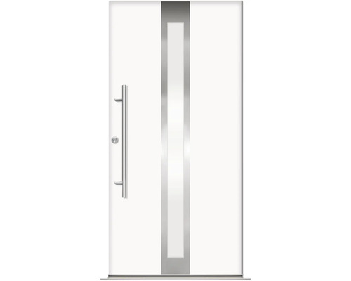 Splendoor Haustür ATHENE Aluminium 1100x2100 mm NCS S 0500-N Weiß DIN Links (nach innen öffnend) inkl. Beschlagset und Profilzylinder mit 6 Schlüssel Weiße Haustür mit Edelstahlgriff und Glaseinsatz