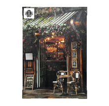 Dekorative Leinwand mit dem Motiv einer Bar im Vintage-Stil mit Tischen und Stühlen im Freien