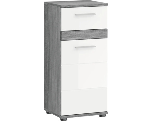 Xonox.home Unterschrank Blake BxHxT 35 x 79 cm x 31 cm Frontfarbe weiß hochglanz / Korpus rauchsilber Kommode mit drei Schubladen