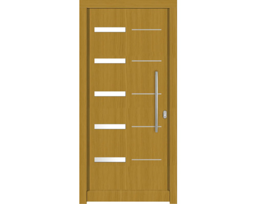 Haustür DW20 Kiefer/Eiche S12-Honig 1000x2100 mm DIN Rechts (nach innen öffnend) Holztür mit Griff und horizontalen Designelementen