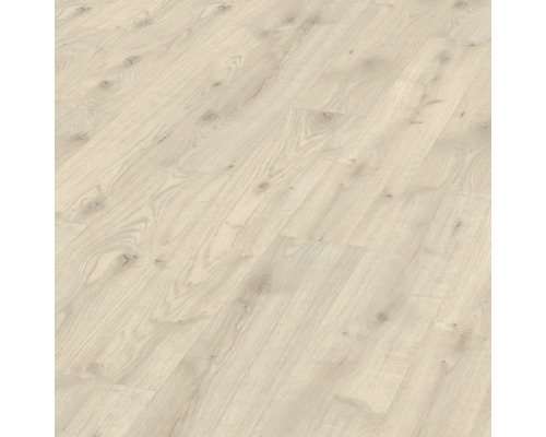 Vinylboden Almington Eiche beige Landhausdiele 1292 x 193 x 7,5 mm Nahaufnahme von hellem Laminatboden mit Holzmaserung