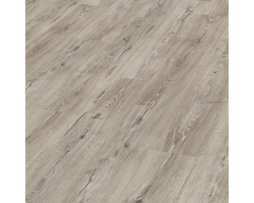 Laminat Nature Sense Melba Eiche grau Landhausdiele 1292 x 193 x 7 mm Nahaufnahme von Laminatboden mit Holzstruktur