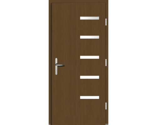 Braune Innentür mit horizontalen Lichtausschnitten und Türgriff