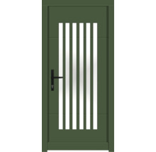Grüne Haustür mit fünf Lichtausschnitten